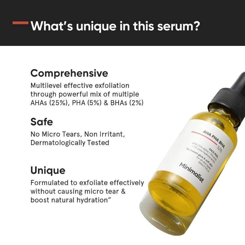 Minimalist 25% AHA + 5% PHA + 2% BHA Exfoliating Peel - Instant Glow (30ml)