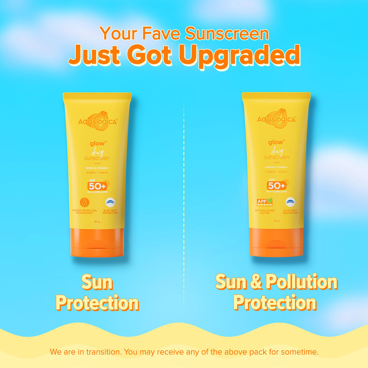 Aqualogica Glow+ Dewy Lightweight Sunscreen Gel SPF 50+ PA++++ - Papaya & Vitamin C (80g)