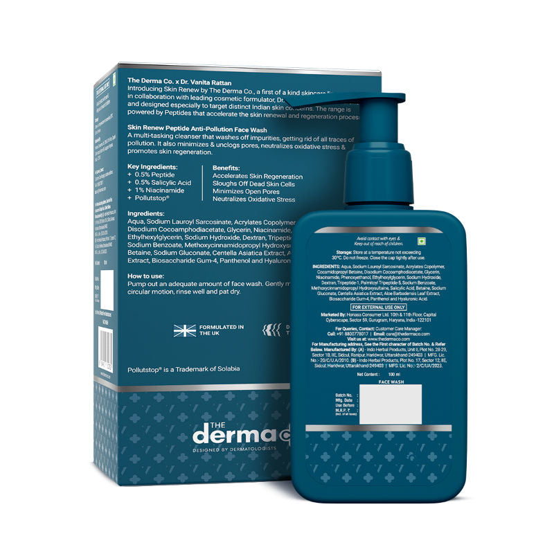 The Derma Co X Dr. V Skin Renew Peptide Anti-Pollution Face Wash (100ml) - Detox & Repair