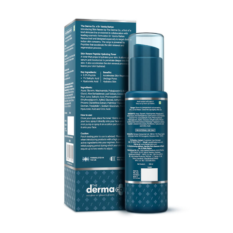 The Derma Co X Dr. V Skin Renew Peptide Hydrating Toner (100ml) - Barrier Repair & Soothing