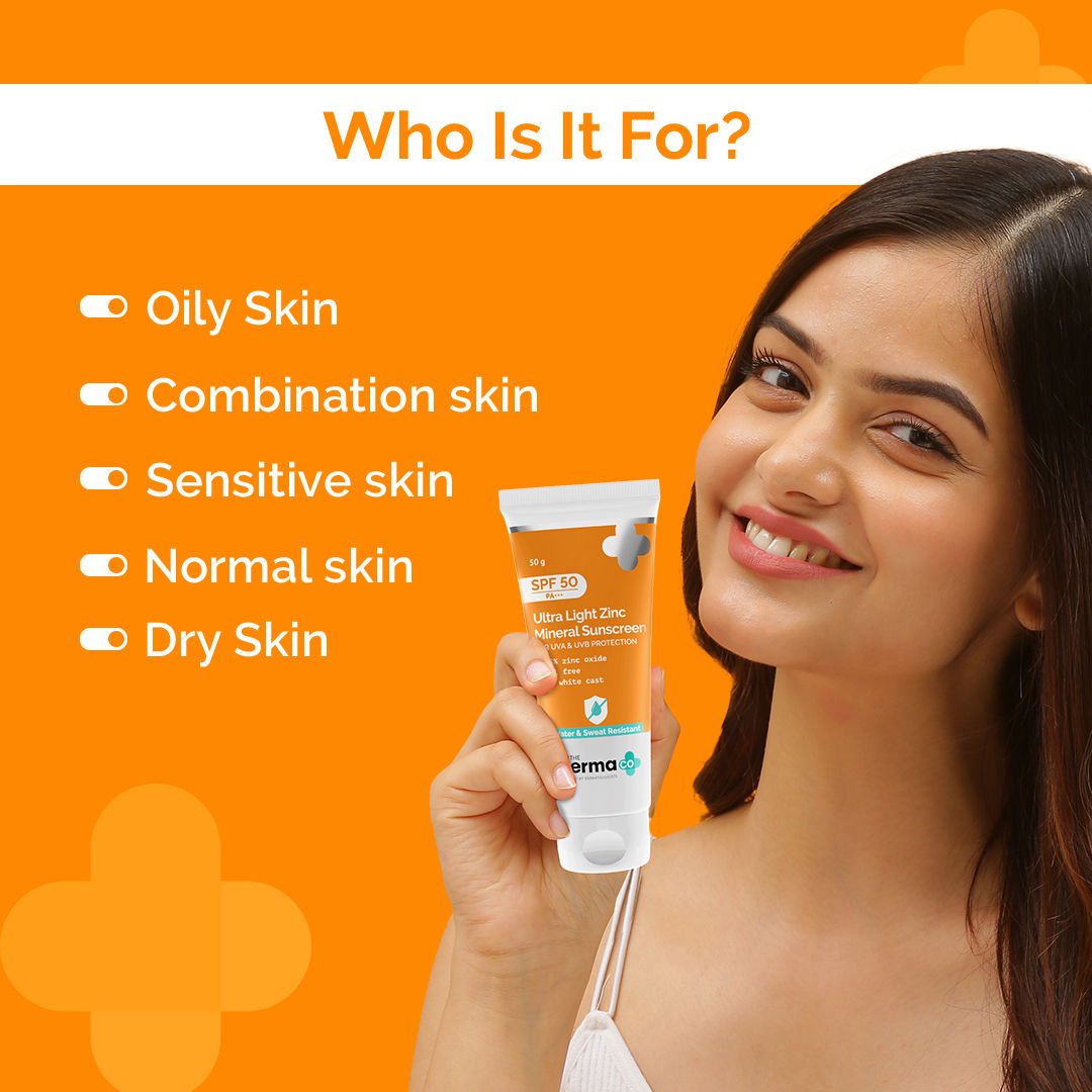 The Derma Co Ultra Light Zinc Mineral Sunscreen SPF 50 PA+++ (50g) - Sensitive Skin & Broad Spectrum