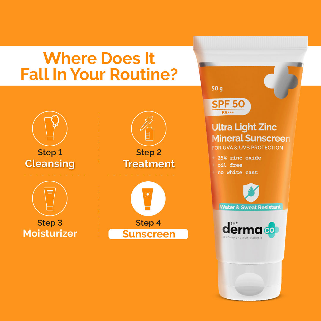The Derma Co Ultra Light Zinc Mineral Sunscreen SPF 50 PA+++ (50g) - Sensitive Skin & Broad Spectrum