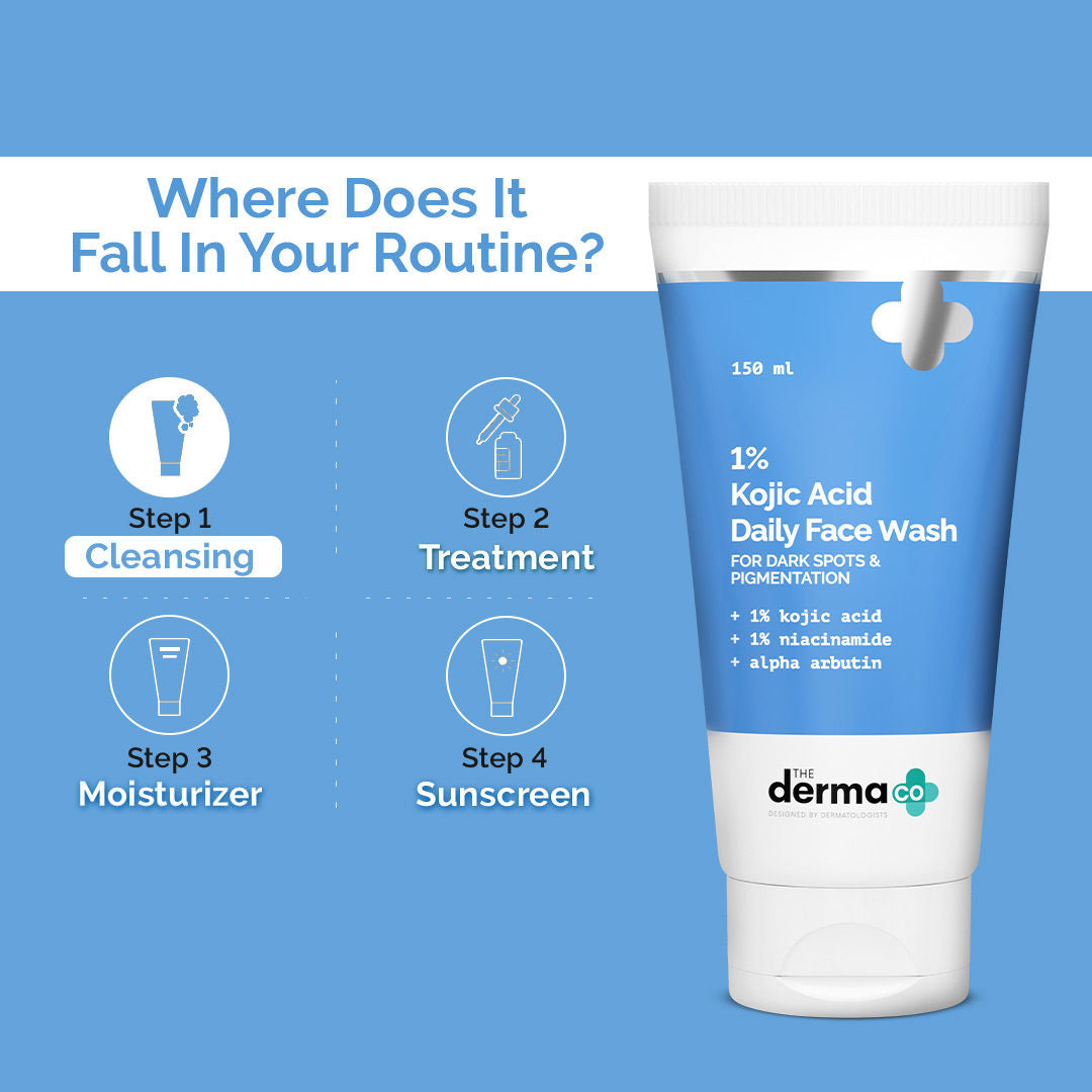 The Derma Co 1% Kojic Acid Face Wash (150ml) - Niacinamide, Dark Spots & Pigmentation