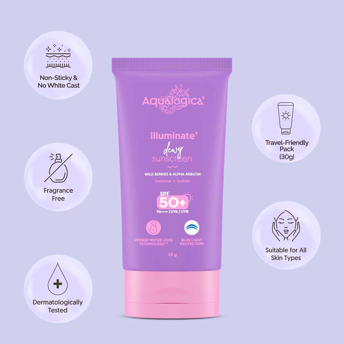 Aqualogica Illuminate+ Dewy Lightweight Sunscreen Gel SPF 50+ PA++++ - All Skin Types (30g)