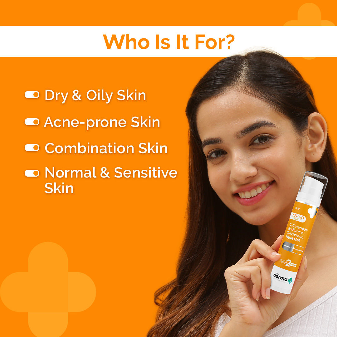 The Derma Co C-Cinamide Radiance Sunscreen SPF 50 Aqua Gel PA++++ (50g) - Vitamin C & Niacinamide