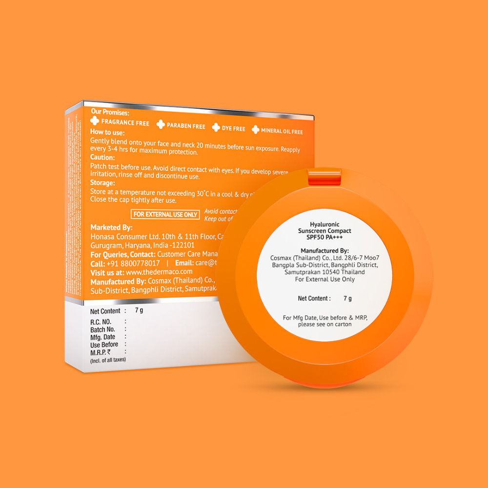 The Derma Co Hyaluronic Sunscreen Compact SPF 50 PA+++ (7g) - On-the-Go Sun Protection & Hydration