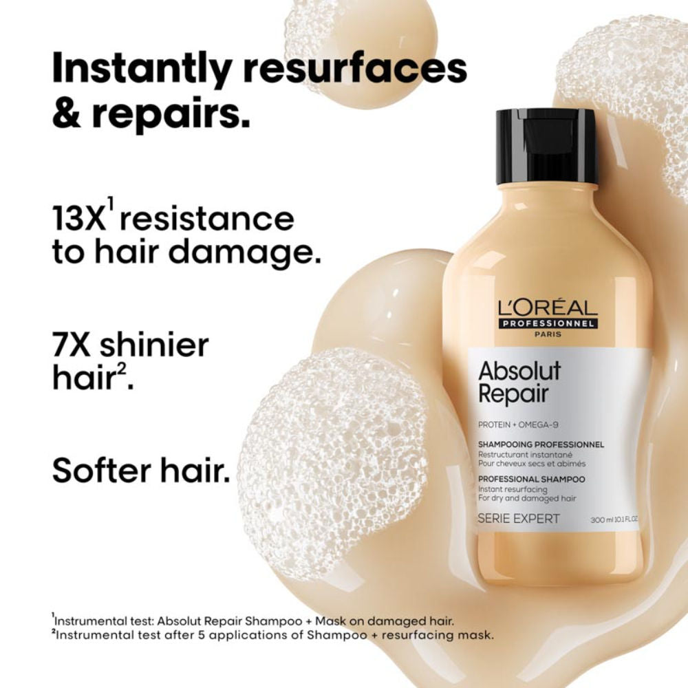 L'Oréal Professionnel Absolut Repair Shampoo for Dry and Damaged Hair with Protein & Omega-9 (300ml)