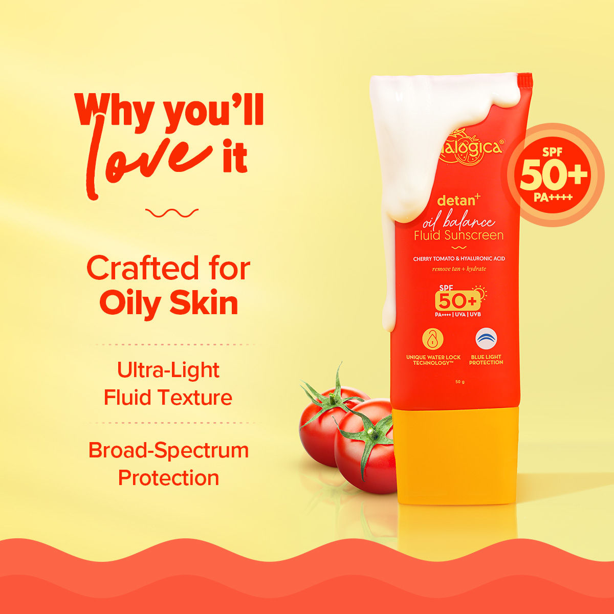 Aqualogica Detan Fluid Sunscreen SPF50+ PA++++ - Hyaluronic Acid (50g)