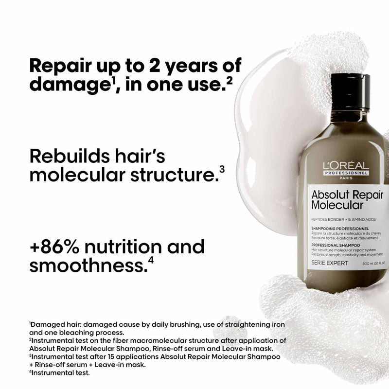 L'Oréal Professionnel Absolut Repair Molecular Sulfate-Free Deep Repair Shampoo for Very Damaged Hair (300ml)