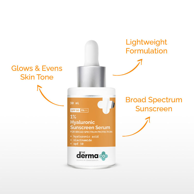 The Derma Co 1% Hyaluronic Acid Sunscreen Serum SPF 50 PA++ (30ml) - Niacinamide, Hydration & No White Cast