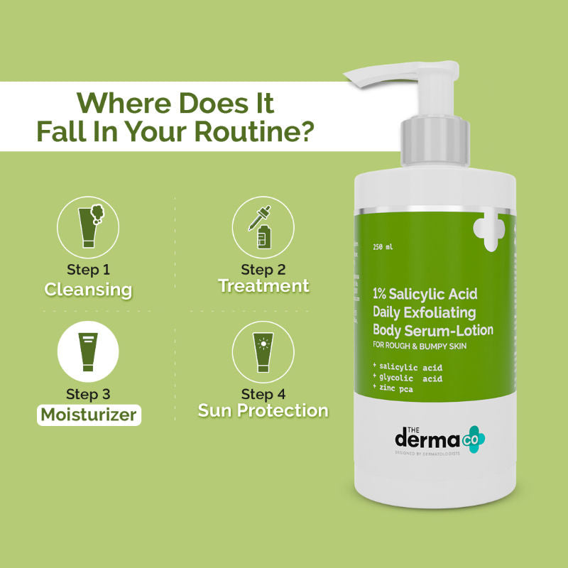 The Derma Co 1% Salicylic Acid Daily Exfoliating Body Serum Lotion (250ml) - Rough, Bumpy Skin & Keratosis Pilaris