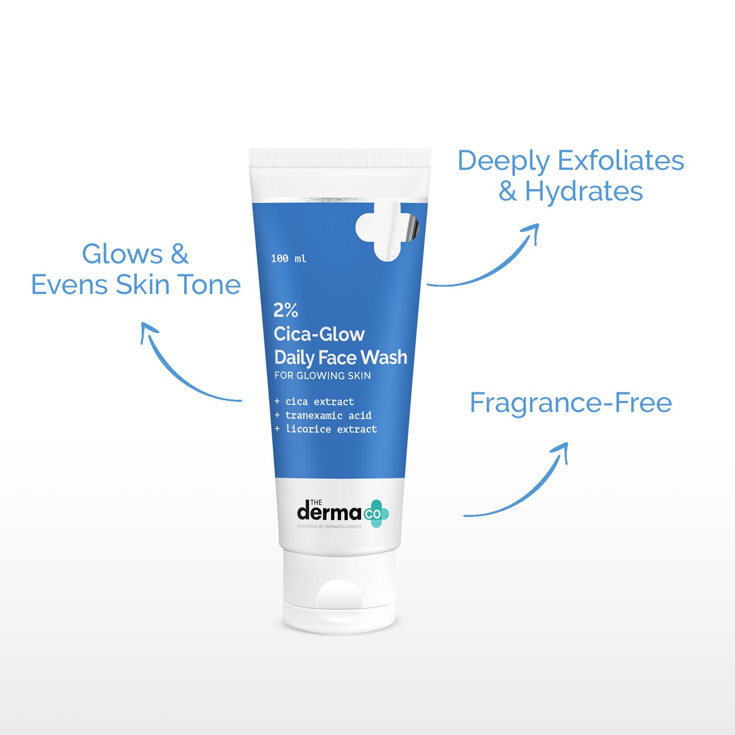 The Derma Co 2% Cica-glow Face Wash (100ml) - Tranexamic Acid, Licorice Extract & Glowing Skin
