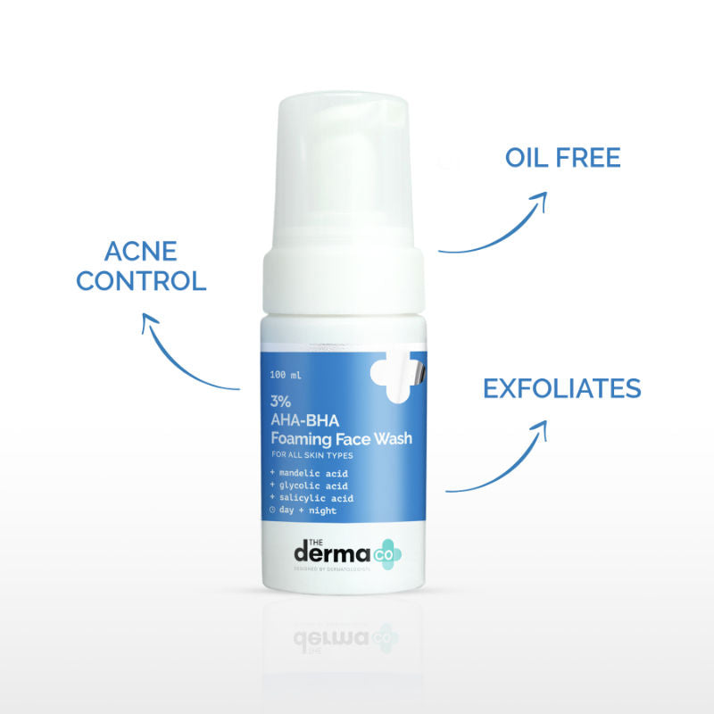 The Derma Co 3% AHA-BHA Foaming Face Wash (100ml) - Acne Control, Exfoliation & Clear Skin