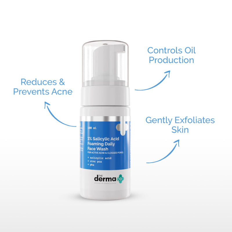 The Derma Co 1% Salicylic Acid Foaming Daily Face Wash (100ml) - Acne, Oil Control & Pore Cleansing