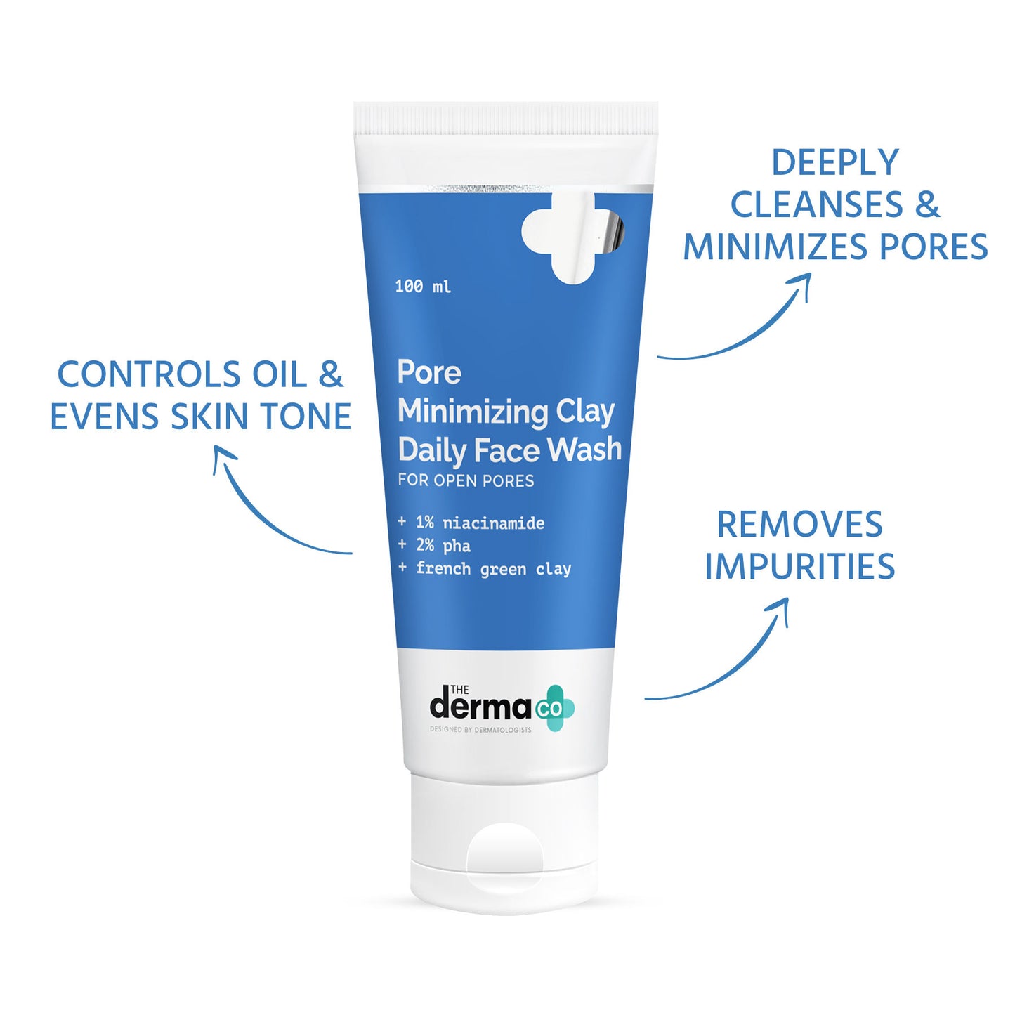 The Derma Co Pore Minimizing Face Wash (100ml) - Clay, 1% Niacinamide & 2% PHA for Open Pores