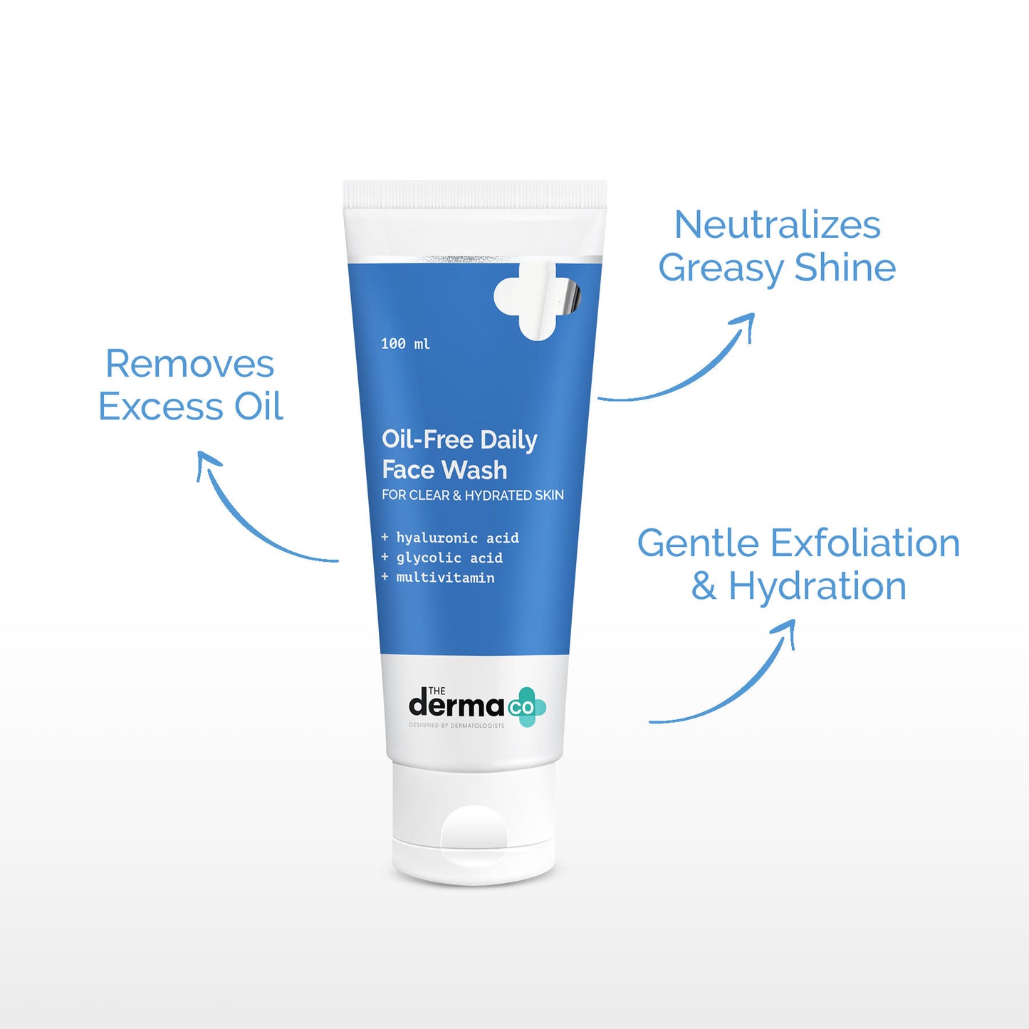 The Derma Co Oil-Free Daily Face Wash (100ml) - Hyaluronic Acid, Glycolic Acid & Hydrated Skin
