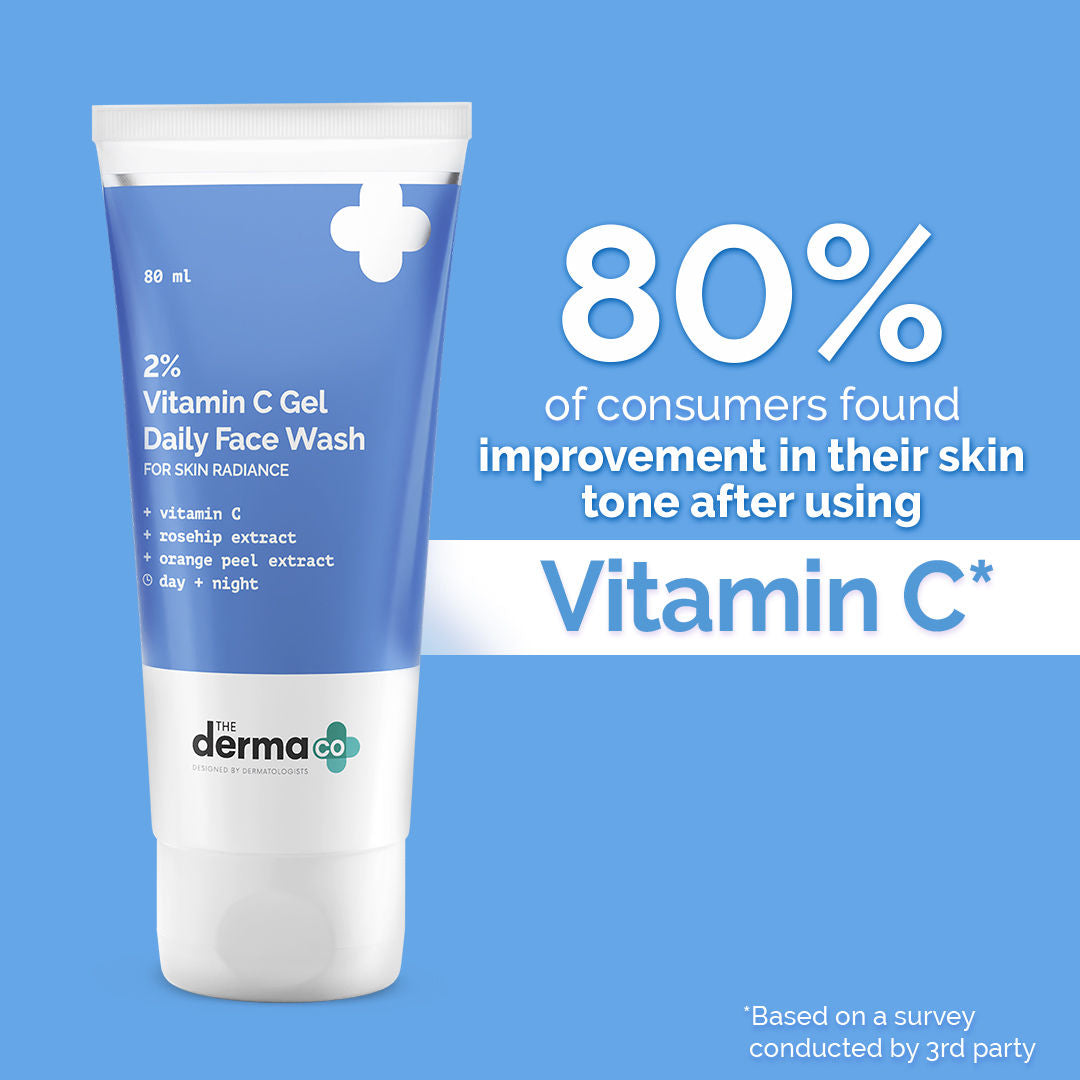 The Derma Co 2% Vitamin C Gel Face Wash (80ml) - Rosehip, Orange Peel Extract & Daily Radiance