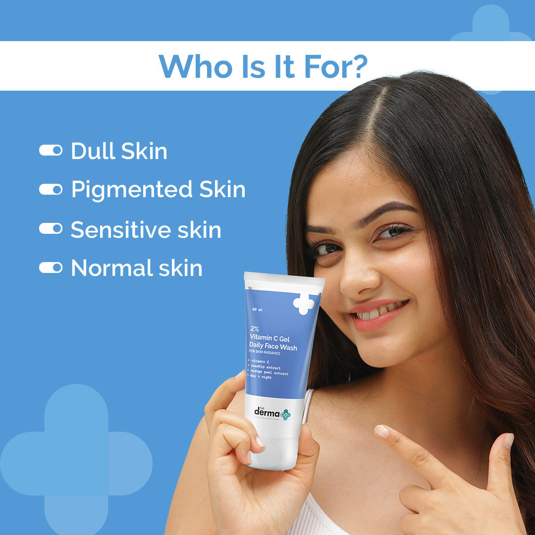 The Derma Co 2% Vitamin C Gel Face Wash (80ml) - Rosehip, Orange Peel Extract & Daily Radiance