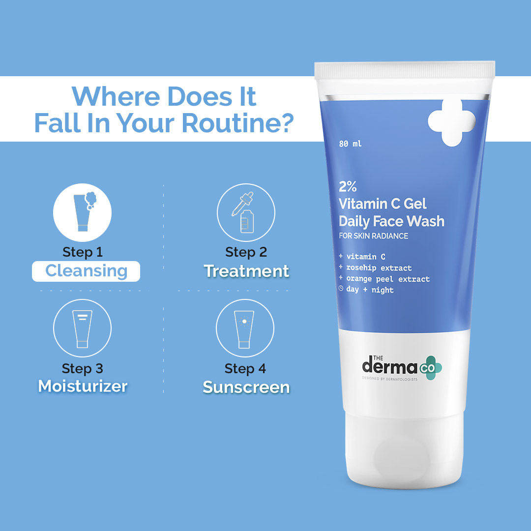 The Derma Co 2% Vitamin C Gel Face Wash (80ml) - Rosehip, Orange Peel Extract & Daily Radiance