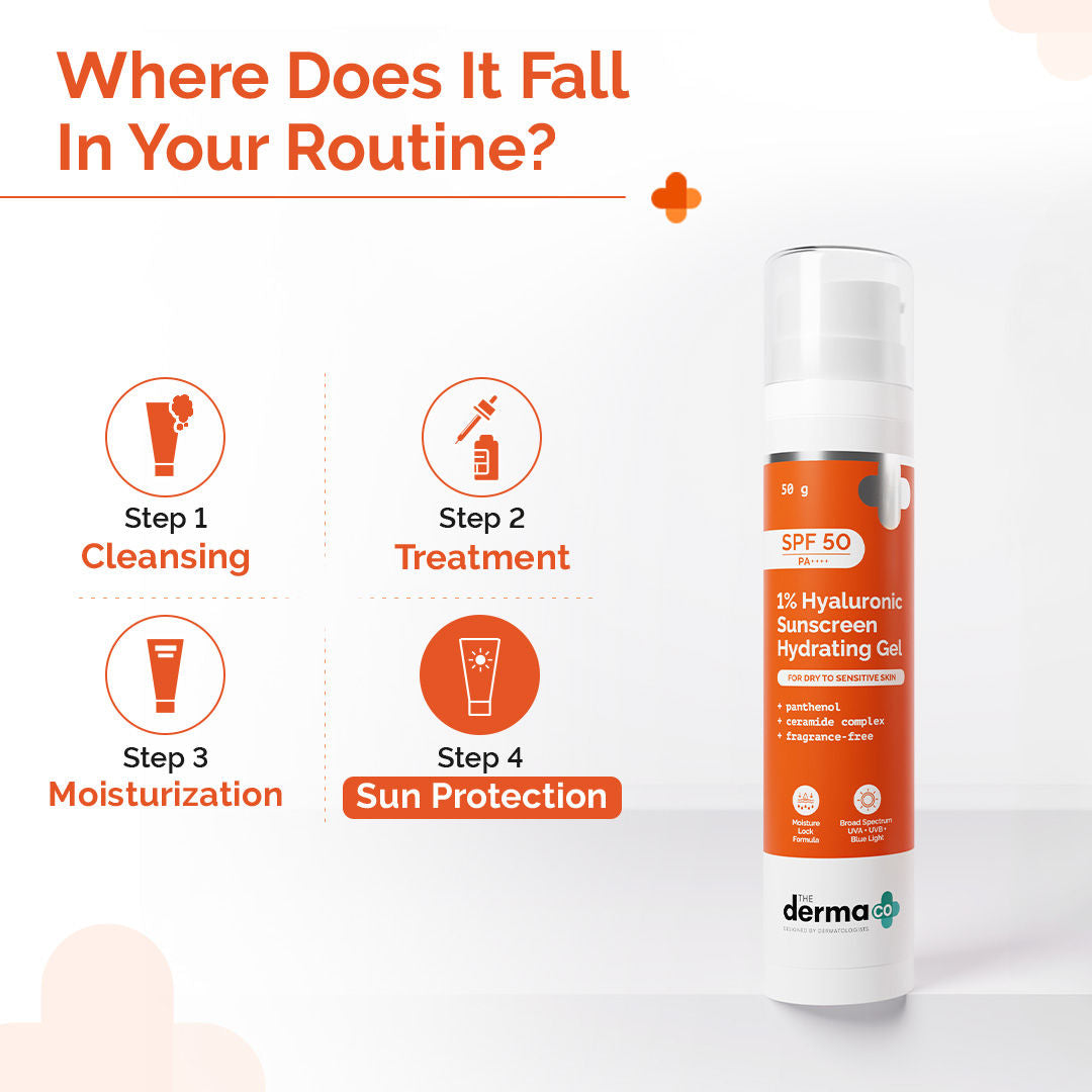 The Derma Co 1% Hyaluronic Sunscreen Hydrating Gel SPF 50 PA++++ - Dry & Sensitive Skin (50g)