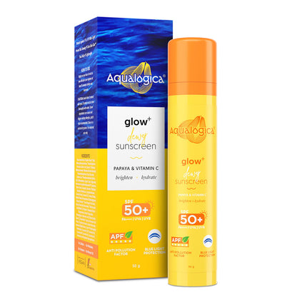 Aqualogica Glow+ Dewy Lightweight Sunscreen Gel SPF 50+ PA++++ - Papaya & Vitamin C (50g)