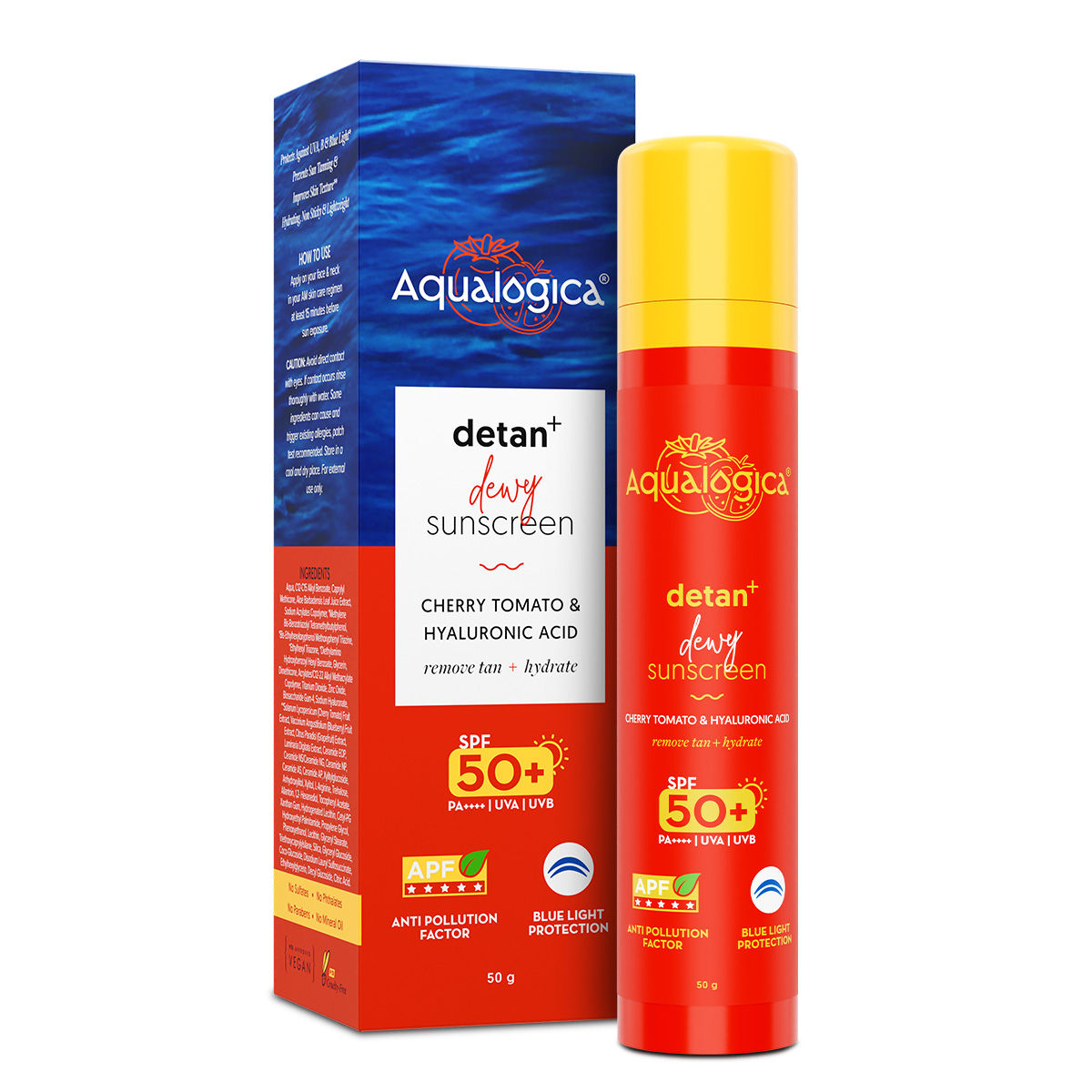 Aqualogica Detan+ Dewy Lightweight Sunscreen Gel SPF 50+ PA++++ - Normal & Dry Skin (50g)