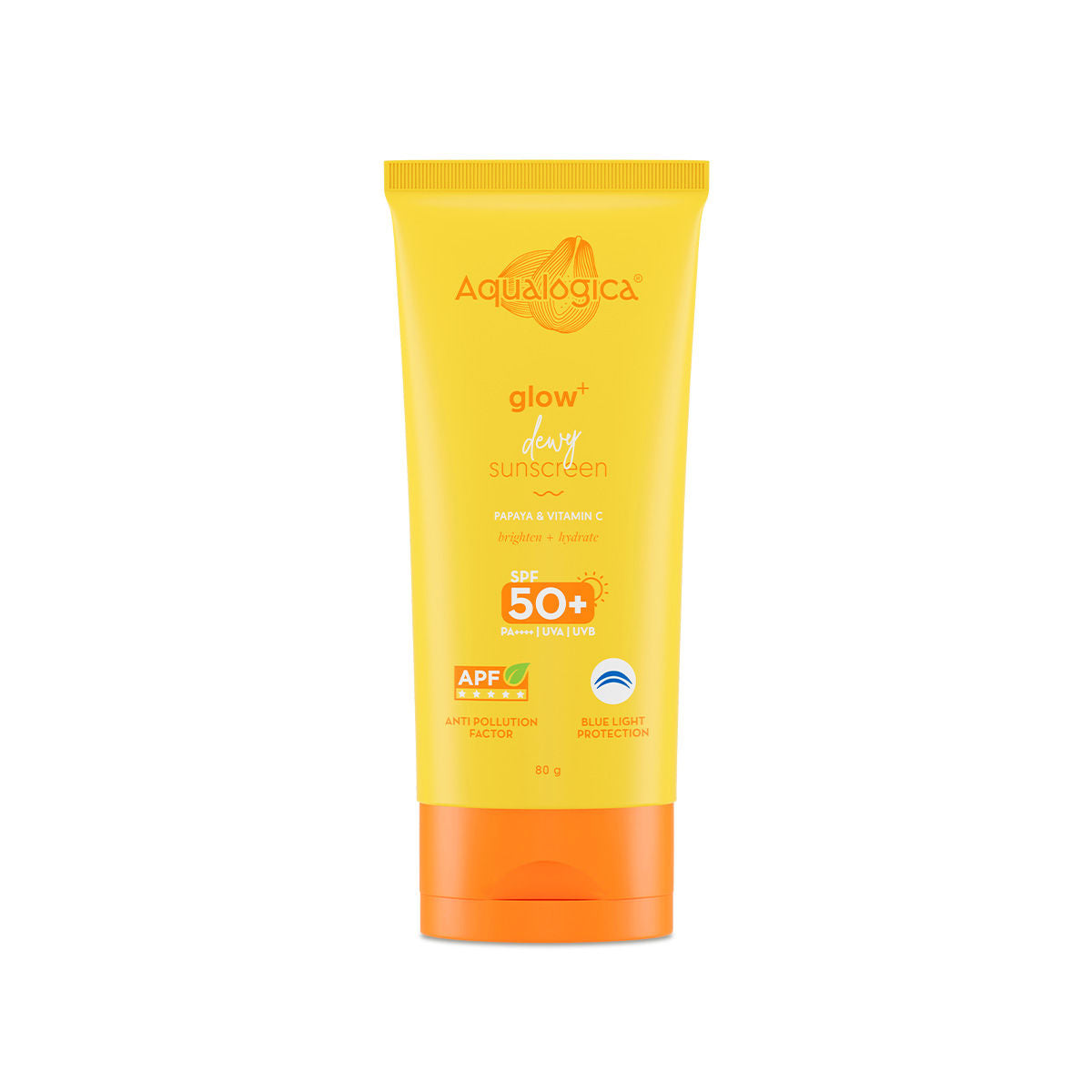 Aqualogica Glow+ Dewy Lightweight Sunscreen Gel SPF 50+ PA++++ - Papaya & Vitamin C (80g)