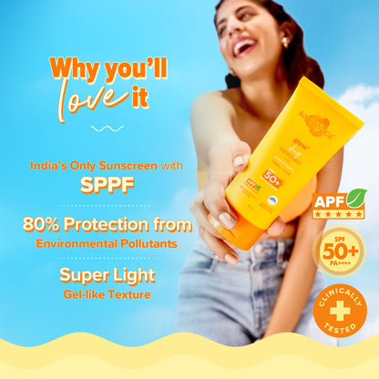 Aqualogica Glow+ Dewy Lightweight Sunscreen Gel SPF 50+ PA++++ - Papaya & Vitamin C (80g)