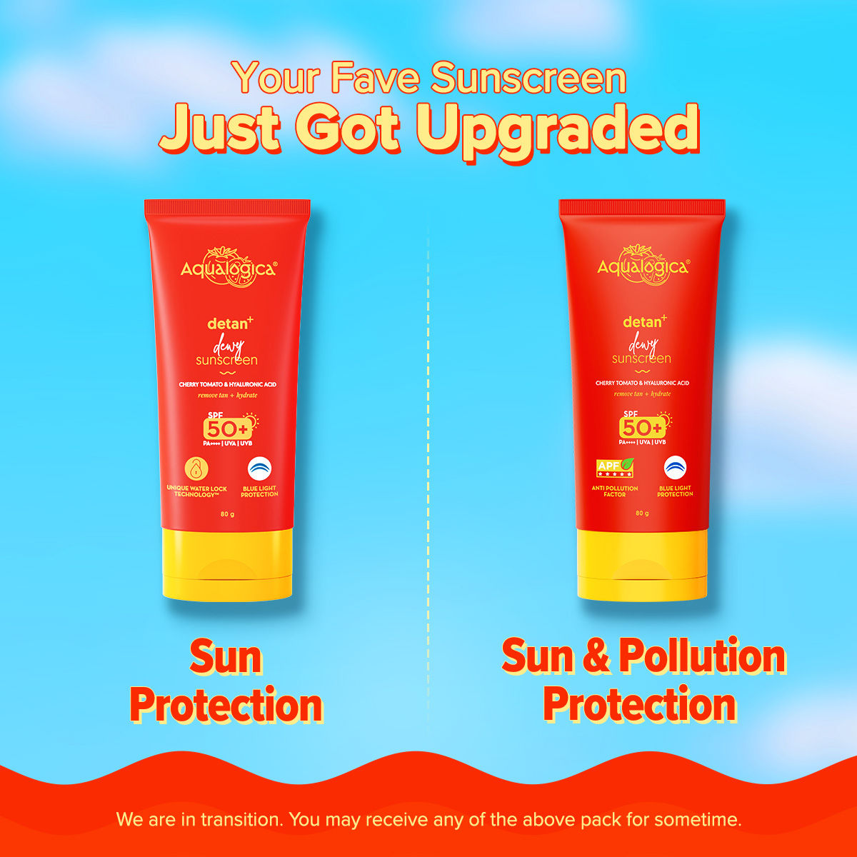 Aqualogica Detan+ Dewy Lightweight Sunscreen Gel SPF 50+ PA++++ - Normal & Dry Skin (80g)