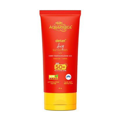 Aqualogica Detan+ Dewy Lightweight Sunscreen Gel SPF 50+ PA++++ - Normal & Dry Skin (80g)