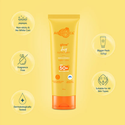Aqualogica Glow+ Dewy Lightweight Sunscreen Gel SPF 50+ PA++++ - Papaya & Vitamin C (125g)