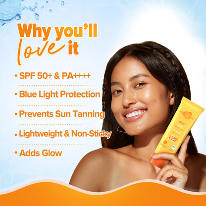 Aqualogica Glow+ Dewy Lightweight Sunscreen Gel SPF 50+ PA++++ - Papaya & Vitamin C (125g)