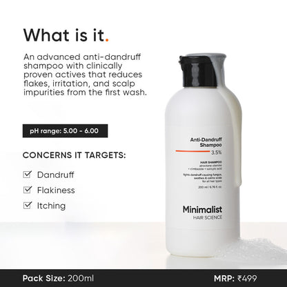 Minimalist Anti-Dandruff Shampoo - 3.5% Salicylic Acid for Flaky & Itchy Scalp (200ml)