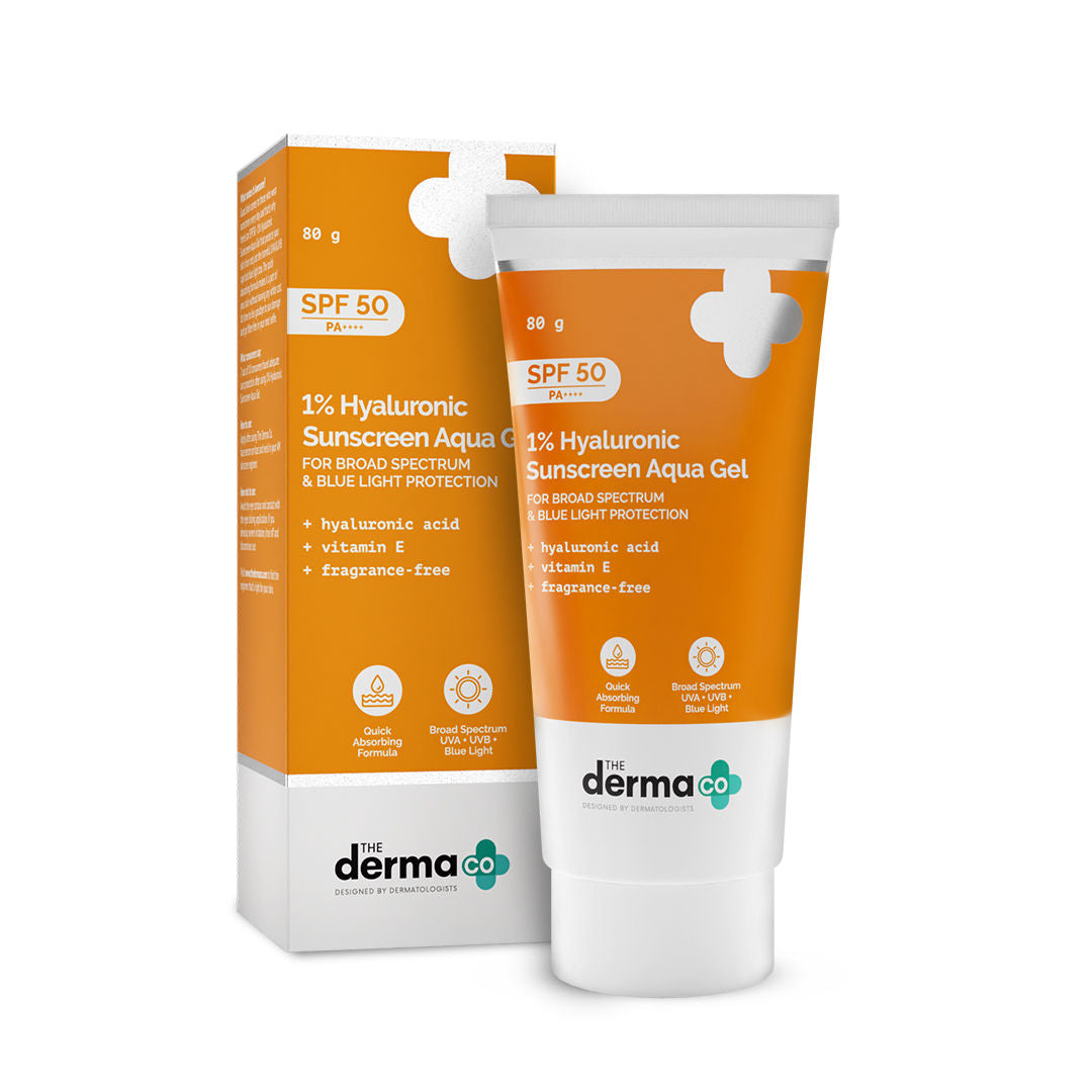 The Derma Co 1% Hyaluronic Sunscreen SPF 50 PA++++ Aqua Gel (80g)