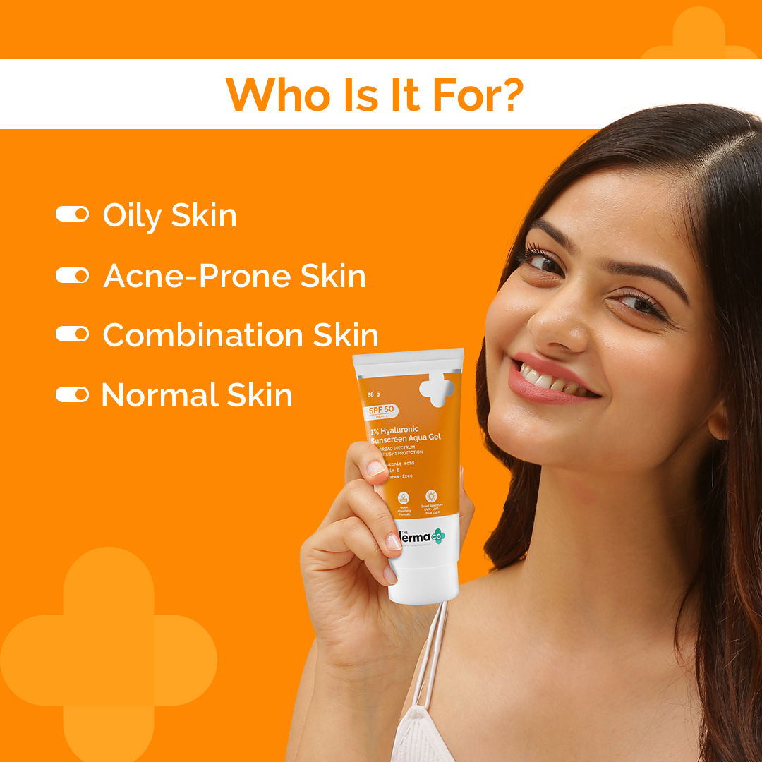 The Derma Co 1% Hyaluronic Sunscreen SPF 50 PA++++ Aqua Gel (80g)