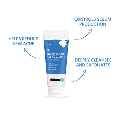 The Derma Co 1% Salicylic Acid Face Wash (30ml) - Active Acne, Oil Control & Pore Cleansing