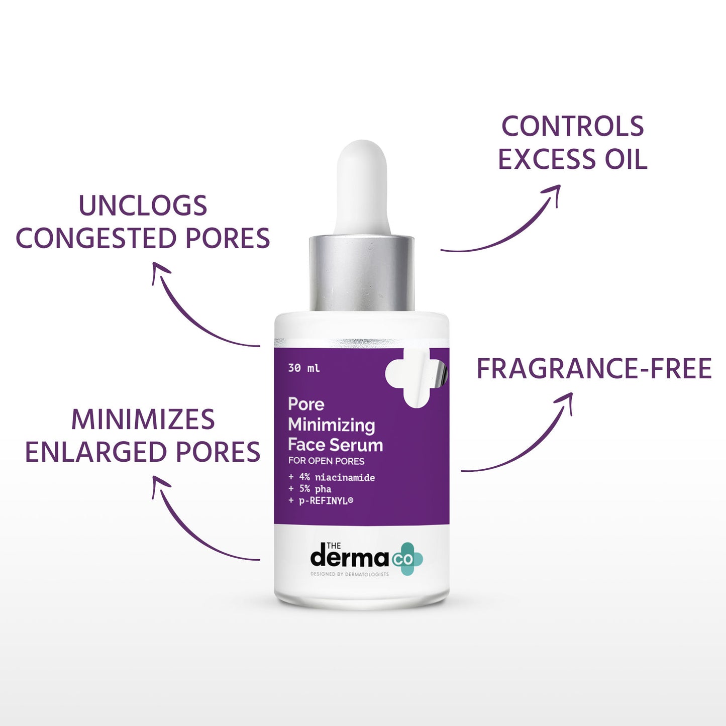 The Derma Co Pore Minimizing Face Serum with 4% Niacinamide, 5% PHA, and p-REFINYL (30ml)