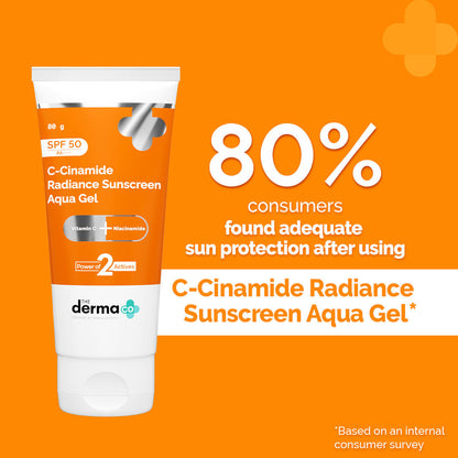 The Derma Co C-Cinamide Radiance Sunscreen Aqua Gel SPF 50 PA++++ (80g) - Brightening & UV Protection