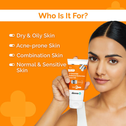 The Derma Co C-Cinamide Radiance Sunscreen Aqua Gel SPF 50 PA++++ (80g) - Brightening & UV Protection