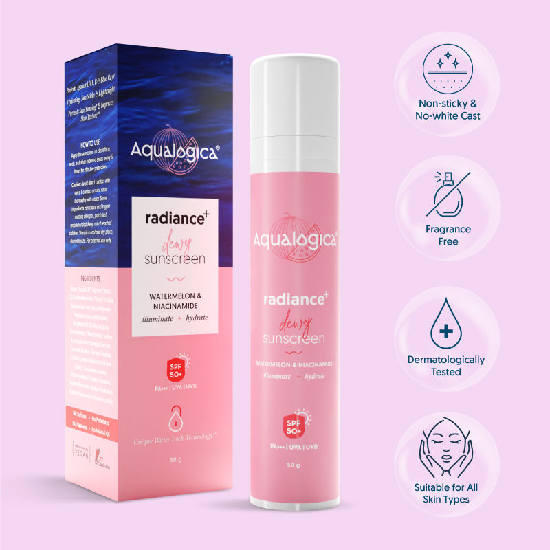 Aqualogica Radiance+ Dewy Lightweight Sunscreen Gel SPF 50+ PA+++ - Oily & Acne-Prone Skin (50g)
