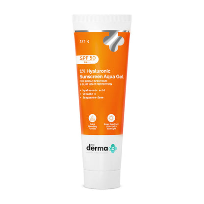 The Derma Co 1% Hyaluronic Sunscreen SPF 50 PA++++ Aqua Gel for Normal to Oily Skin (125g)