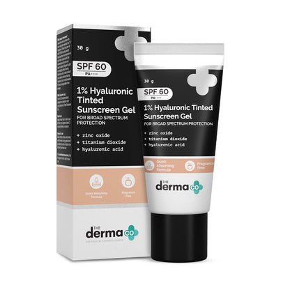 The Derma Co 1% Hyaluronic Tinted Sunscreen SPF 60 Gel PA++++ (30g) - Hydrating & Natural Finish