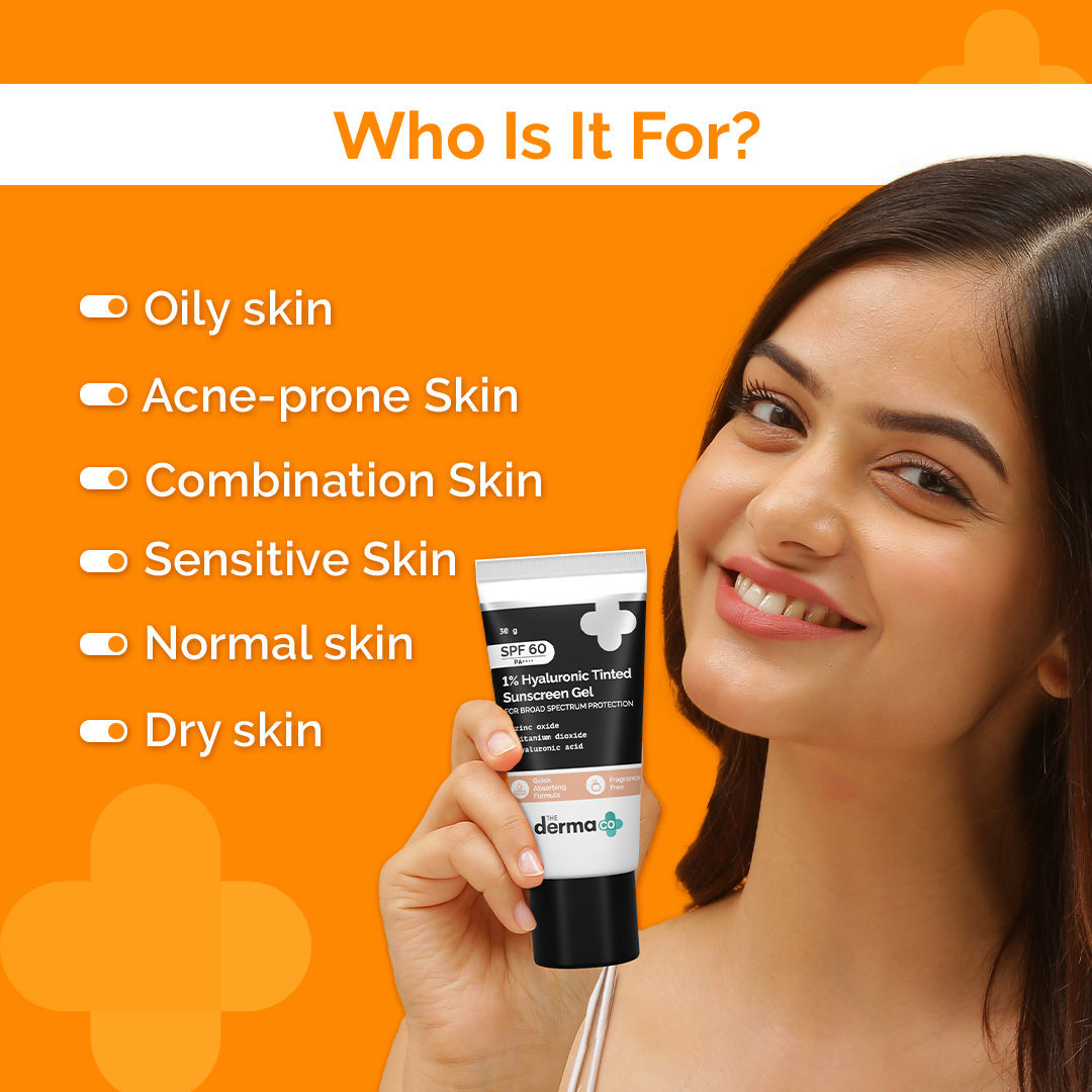 The Derma Co 1% Hyaluronic Tinted Sunscreen SPF 60 Gel PA++++ (30g) - Hydrating & Natural Finish