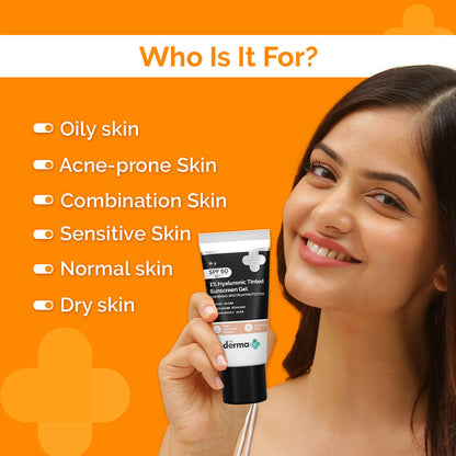 The Derma Co 1% Hyaluronic Tinted Sunscreen SPF 60 Gel PA++++ (30g) - Hydrating & Natural Finish
