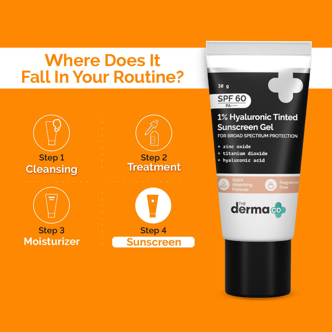 The Derma Co 1% Hyaluronic Tinted Sunscreen SPF 60 Gel PA++++ (30g) - Hydrating & Natural Finish
