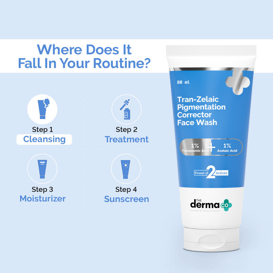 The Derma Co Tran-Zelaic Pigmentation Corrector Face Wash (80ml) - Dark Spots, Melasma & Even Tone