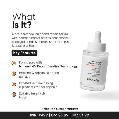 Minimalist Maleic Bond Repair 05% Hair Serum - Softness, Split Ends & Breakage (50ml)