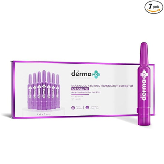 The Derma Co 5% Glycolic + 2% Kojic Pigmentation Corrector Ampoule Serum Kit (14ml) - All Skin Types