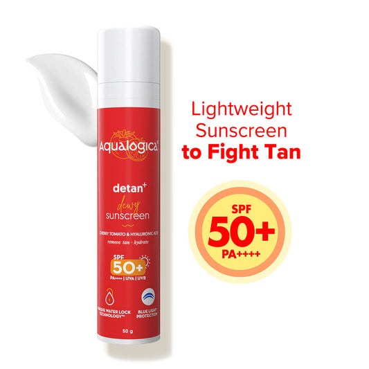 Aqualogica Detan+ Dewy Lightweight Sunscreen Gel SPF 50+ PA++++ - Normal & Dry Skin (50g)