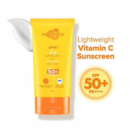 Aqualogica Glow+ Dewy Lightweight Sunscreen Gel SPF 50+ PA++++ with Papaya & Vitamin C (30g)